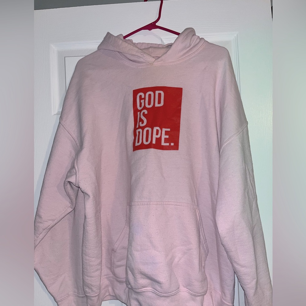 God is dope pink and red hoodie